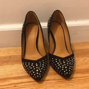 Sezane Black Suede Court Heels with Studs